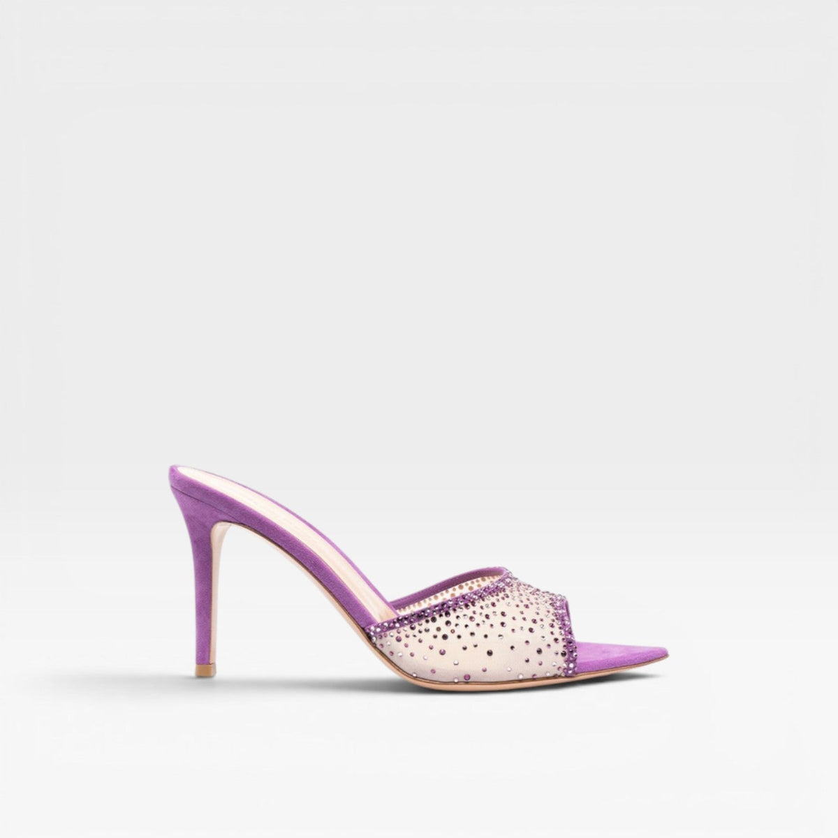 Women's Crystal Embellished Suede Stiletto Mules – Evening Heels | Ebrington