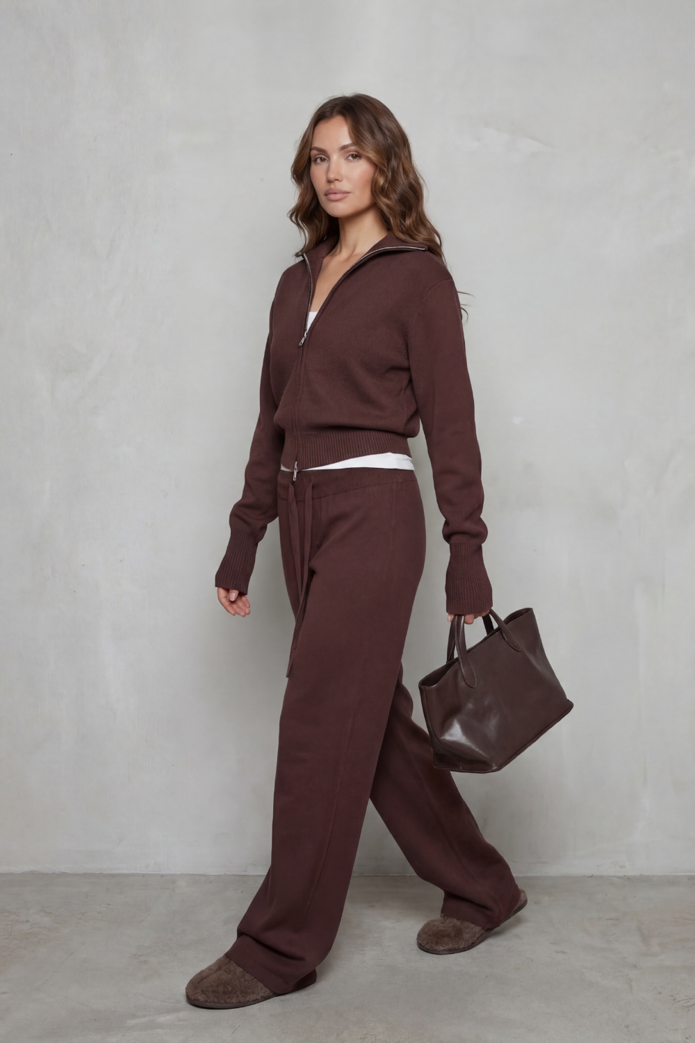 Back view of the soft knit two-piece lounge set
