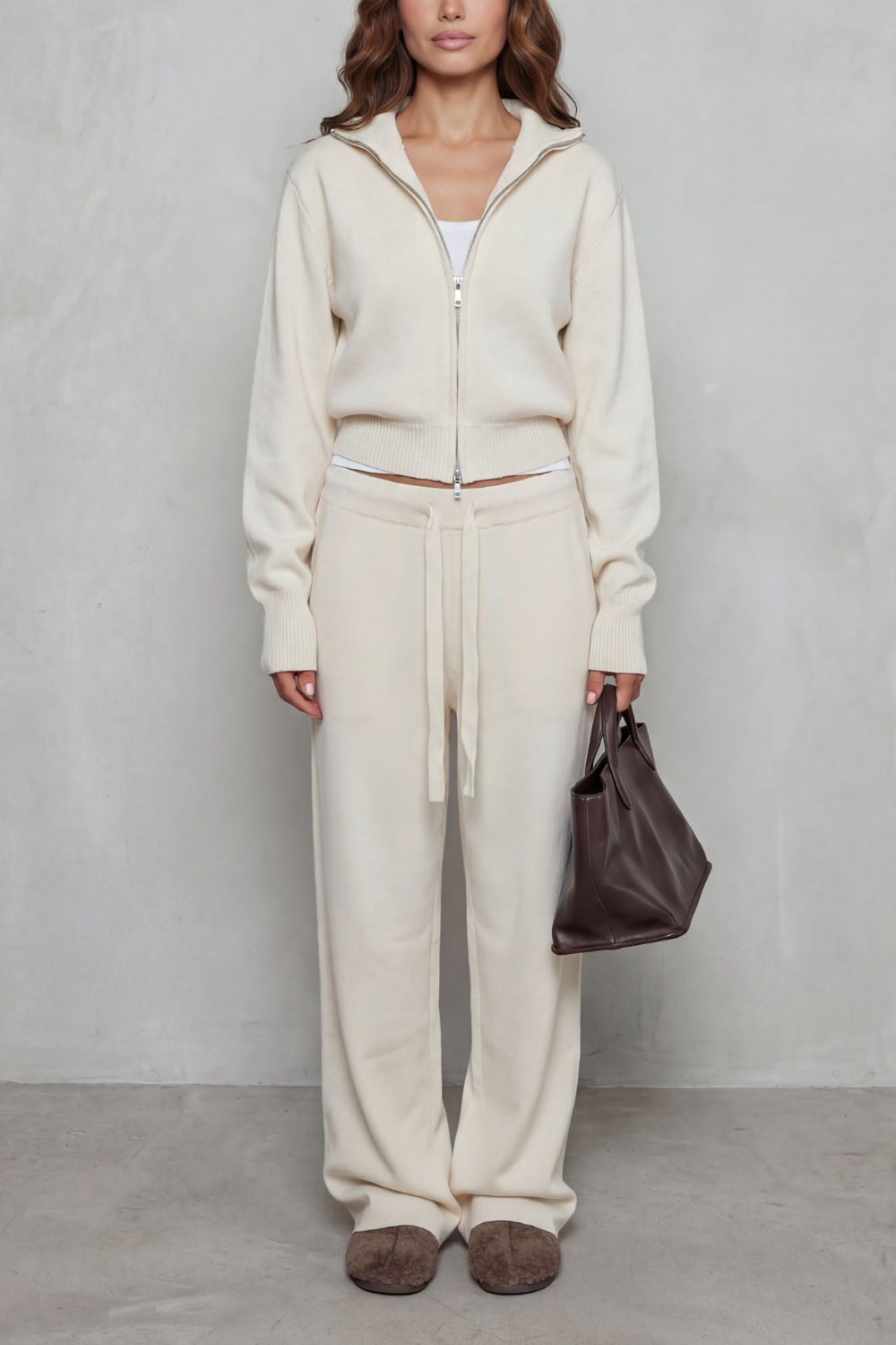 Close-up of the ribbed cuffs and soft knit texture