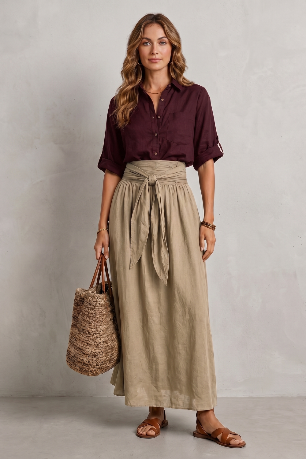 Brown colorway, full-length view