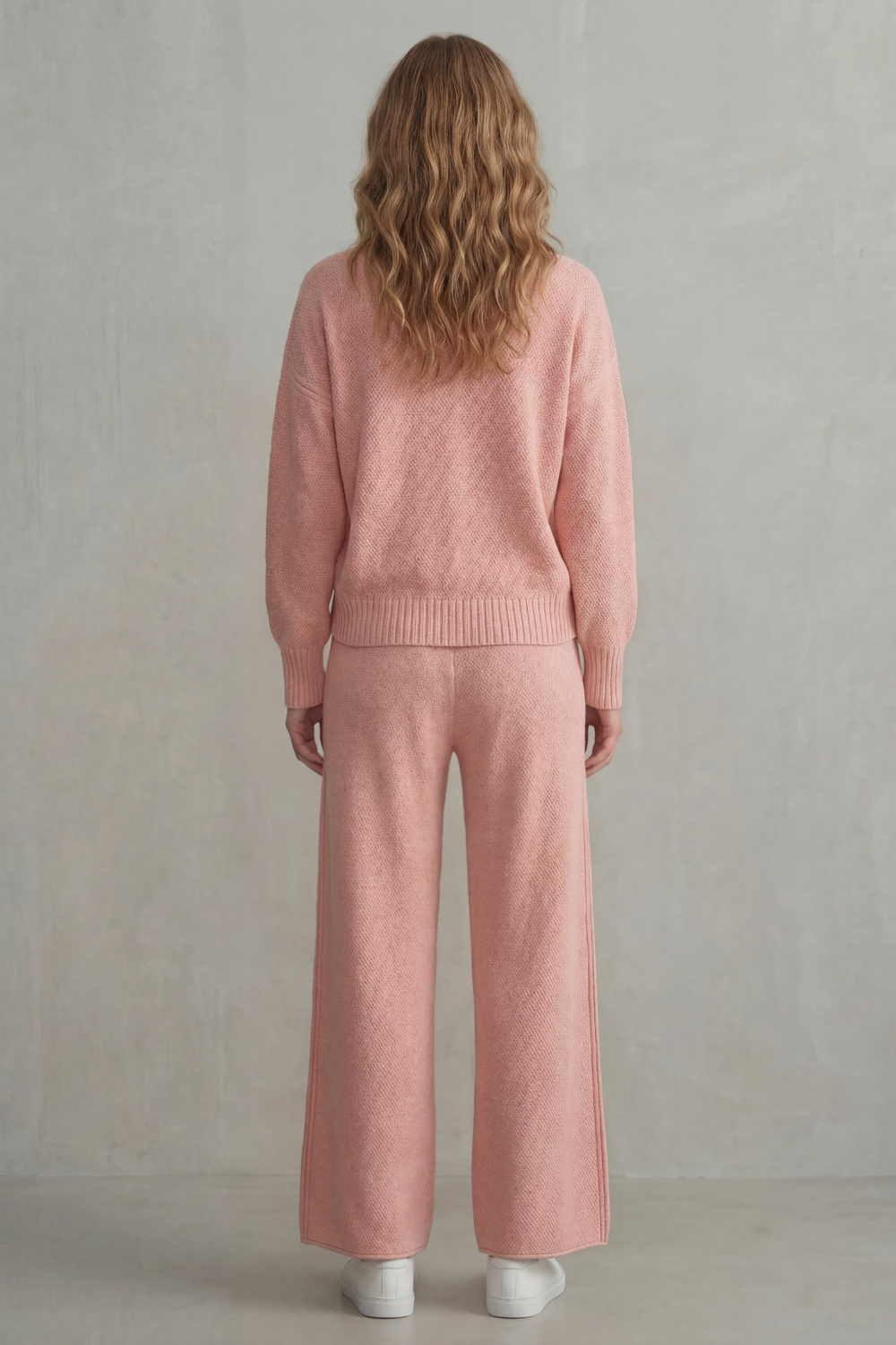 Detail close-up of the textured knit and chunky ribbed trim