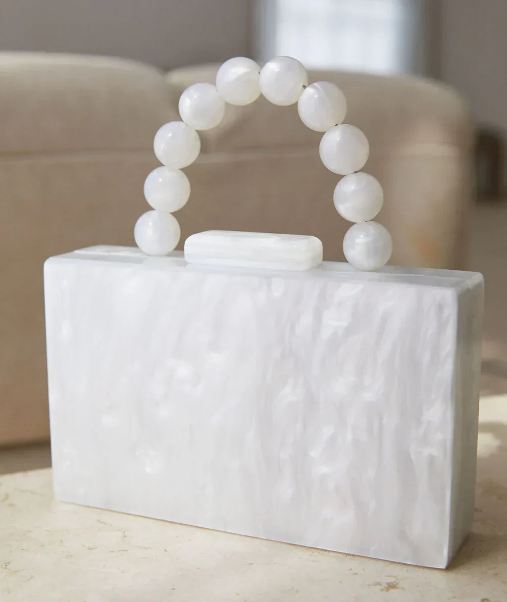 Women's Acrylic Pearl Handle Clutch – Evening Wedding Bag | Raylene