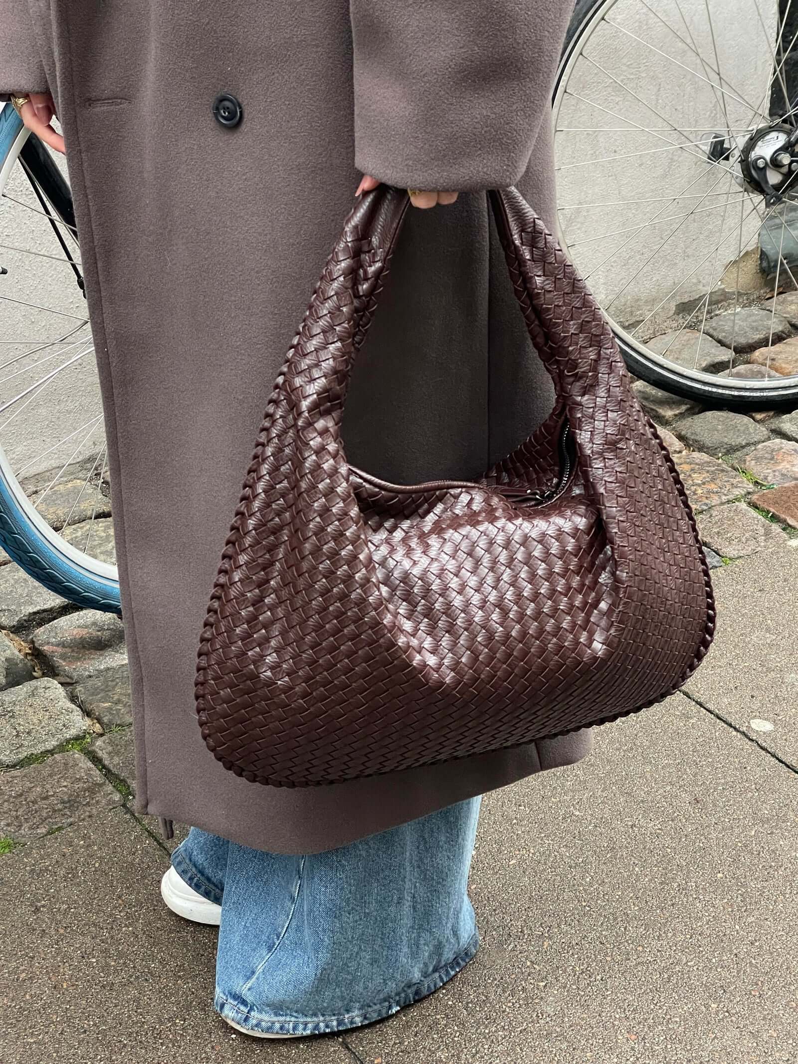 Women's Oversized Woven Faux Leather Shoulder Tote Bag for Everyday Use | Amelia