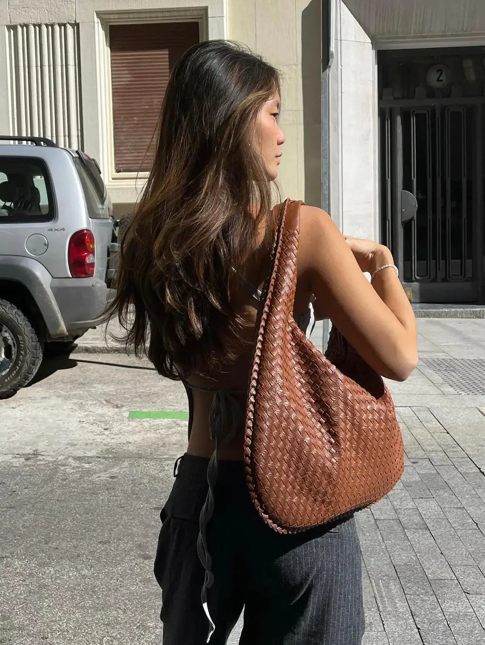 Women's Oversized Woven Faux Leather Shoulder Tote Bag for Everyday Use | Amelia