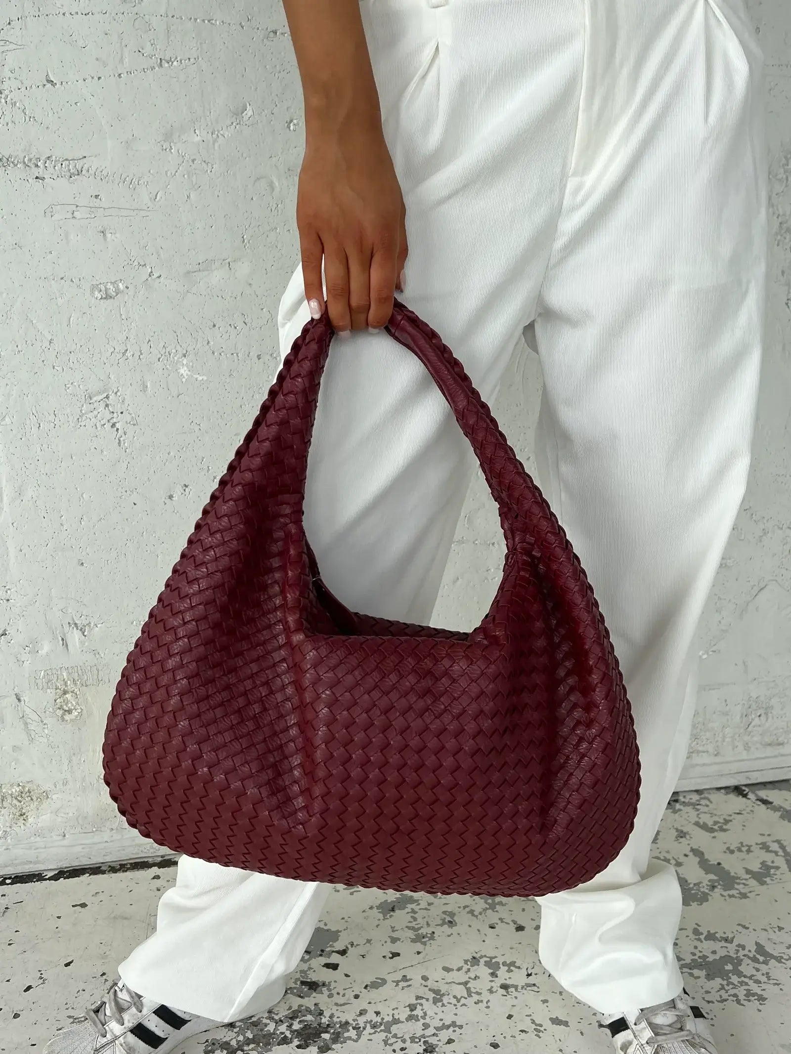 Women's Oversized Woven Faux Leather Shoulder Tote Bag for Everyday Use | Amelia