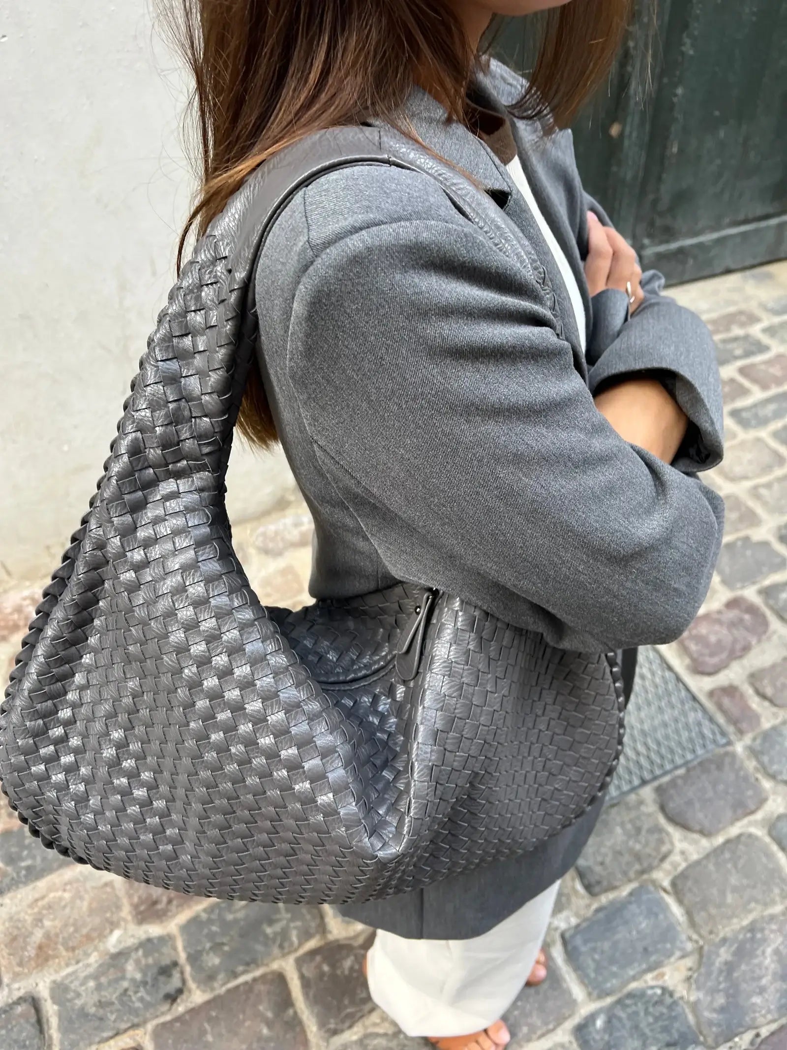 Women's Oversized Woven Faux Leather Shoulder Tote Bag for Everyday Use | Amelia