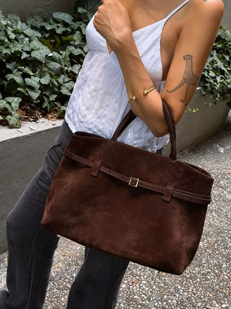 Women's Suede Top Handle Satchel Handbag for Work & Everyday Use | Rosalia