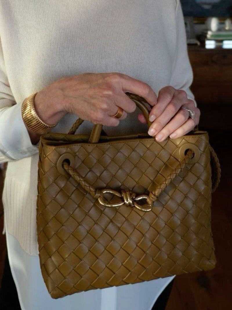 Women's Woven Leather Tote Bag with Top Handle for Everyday Use | Ruby