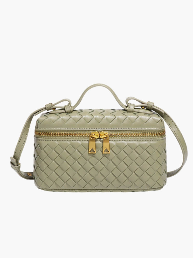 Women's Woven Leather Mini Box Crossbody Bag with Top Handle for Everyday & Evening Use | Celeste