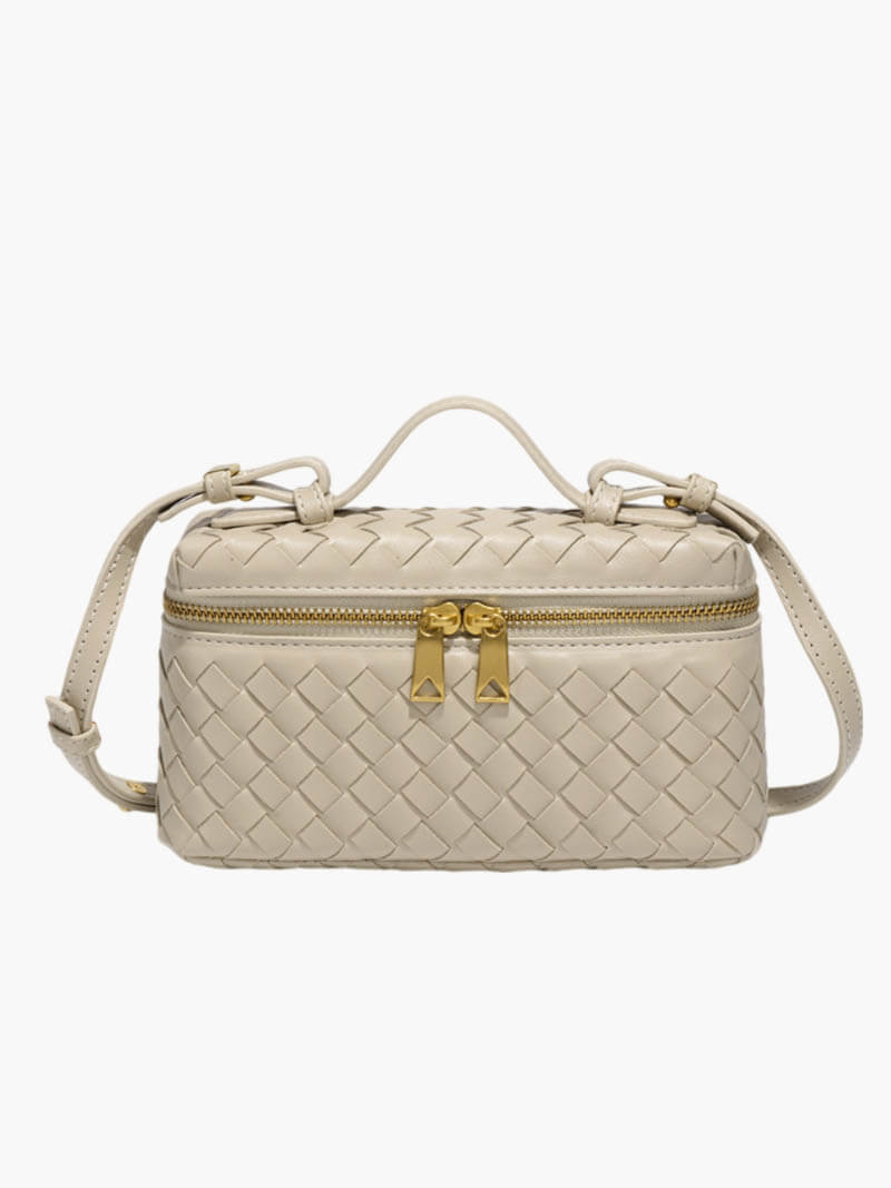 Women's Woven Leather Mini Box Crossbody Bag with Top Handle for Everyday & Evening Use | Celeste