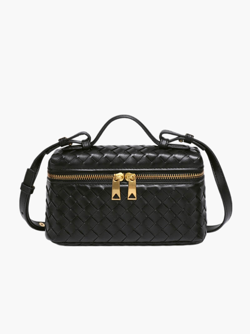 Women's Woven Leather Mini Box Crossbody Bag with Top Handle for Everyday & Evening Use | Celeste