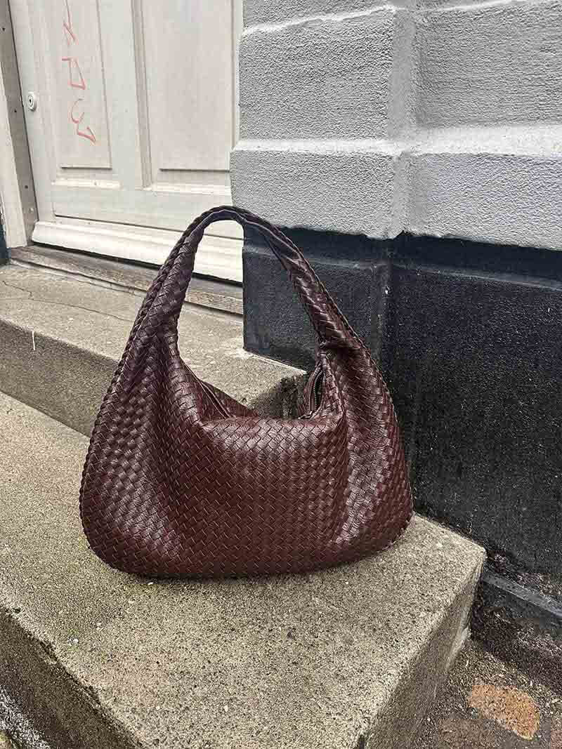 Women's Oversized Woven Faux Leather Shoulder Tote Bag for Everyday Use | Amelia