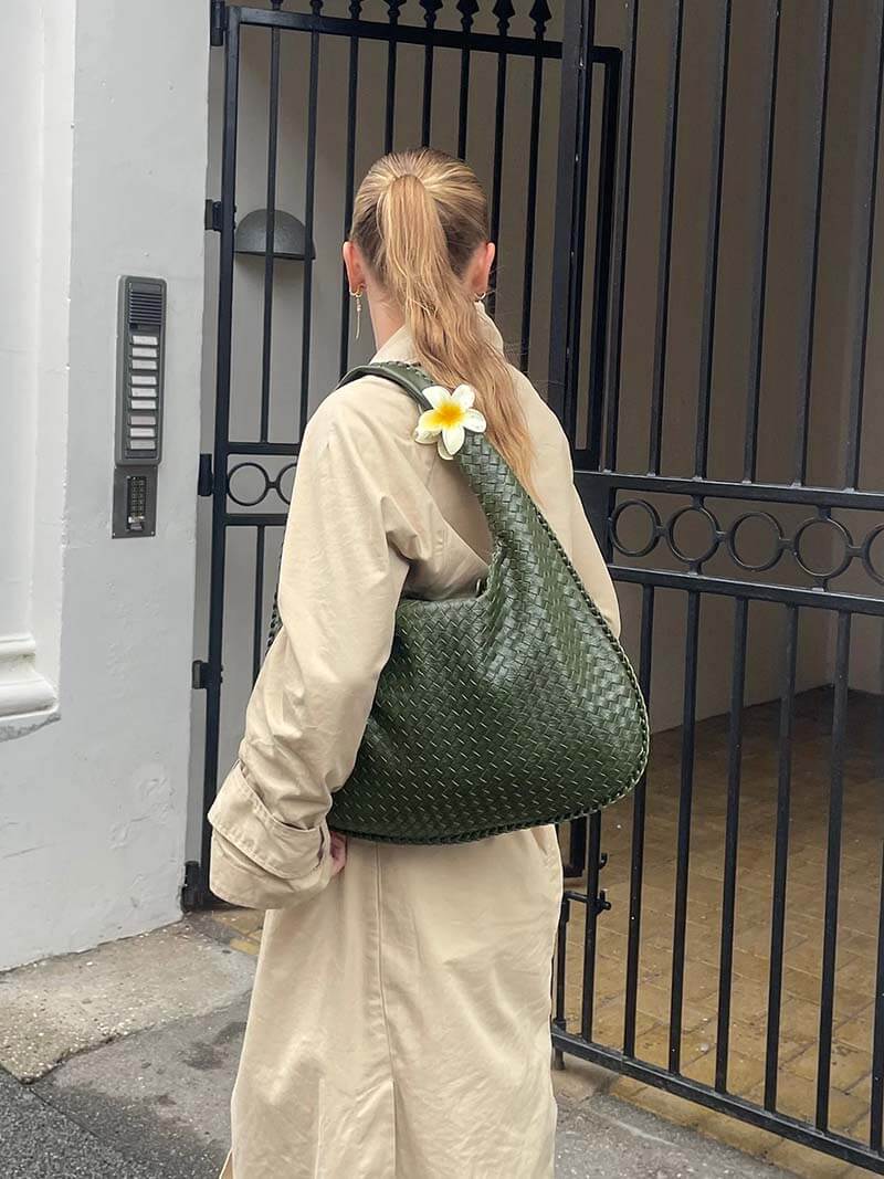 Women's Oversized Woven Faux Leather Shoulder Tote Bag for Everyday Use | Amelia