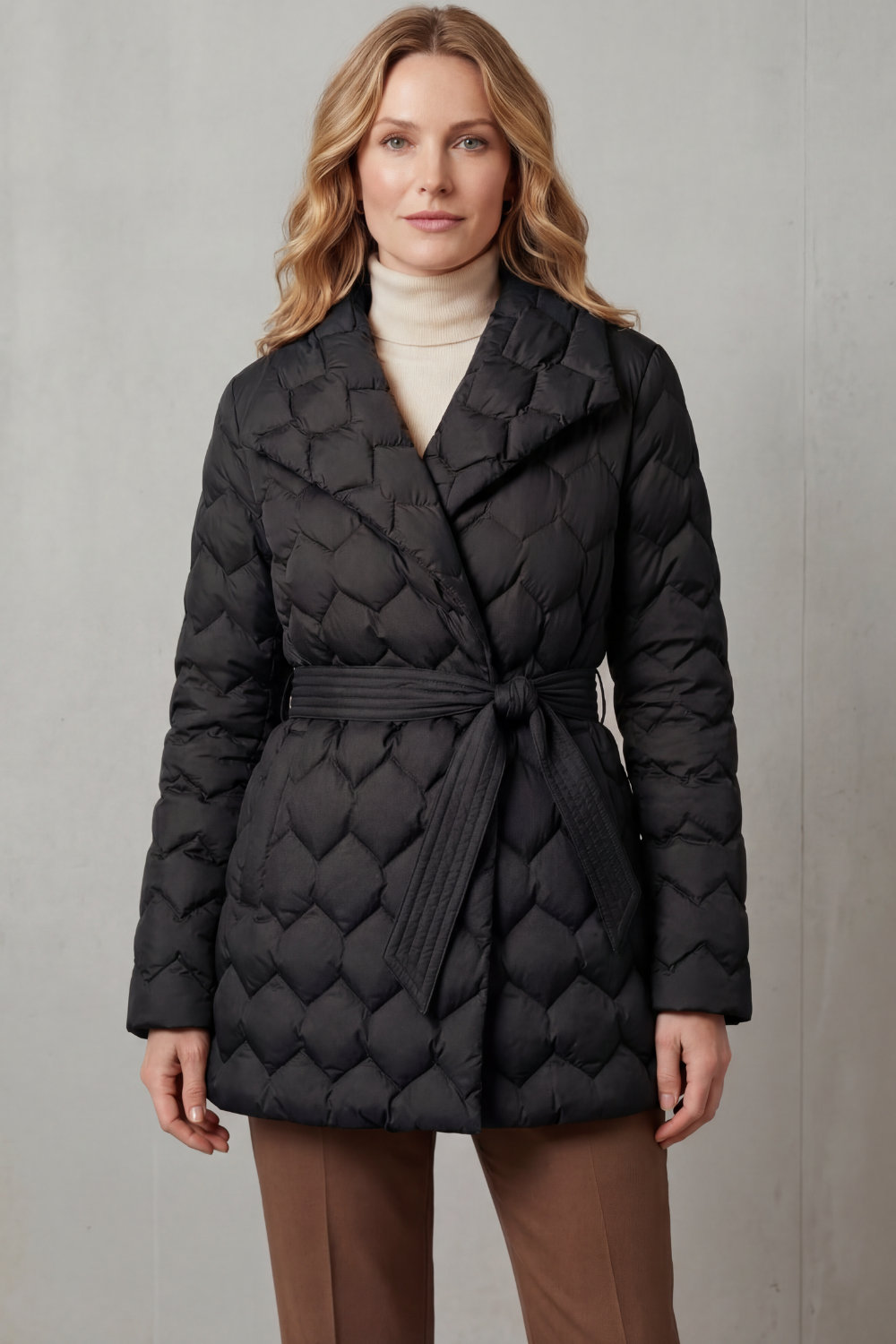 Women's Belted Sculpted Puffer Jacket - Solenza