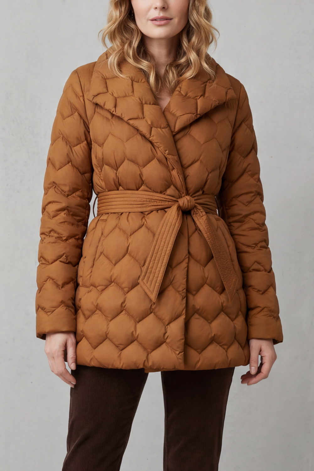 Women's Belted Sculpted Puffer Jacket - Solenza