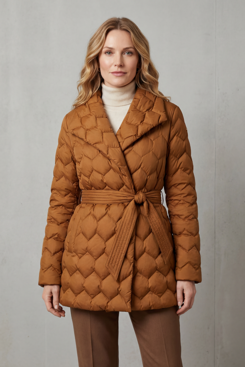 Women's Belted Sculpted Puffer Jacket - Solenza