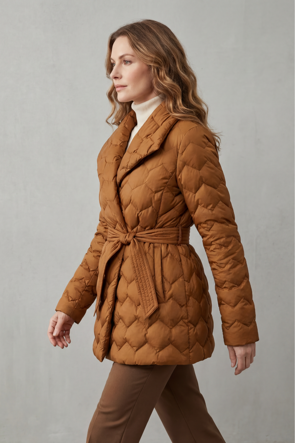 Women's Belted Sculpted Puffer Jacket - Solenza