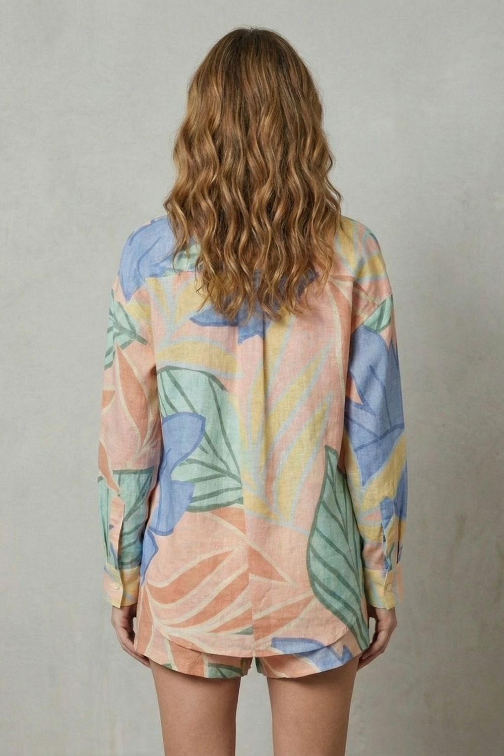 Multicolor colorway, full-length view of the shirt and shorts set