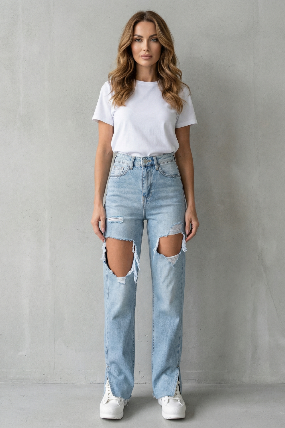 Women's High Rise Distressed Straight Leg Jeans - Ostrelle
