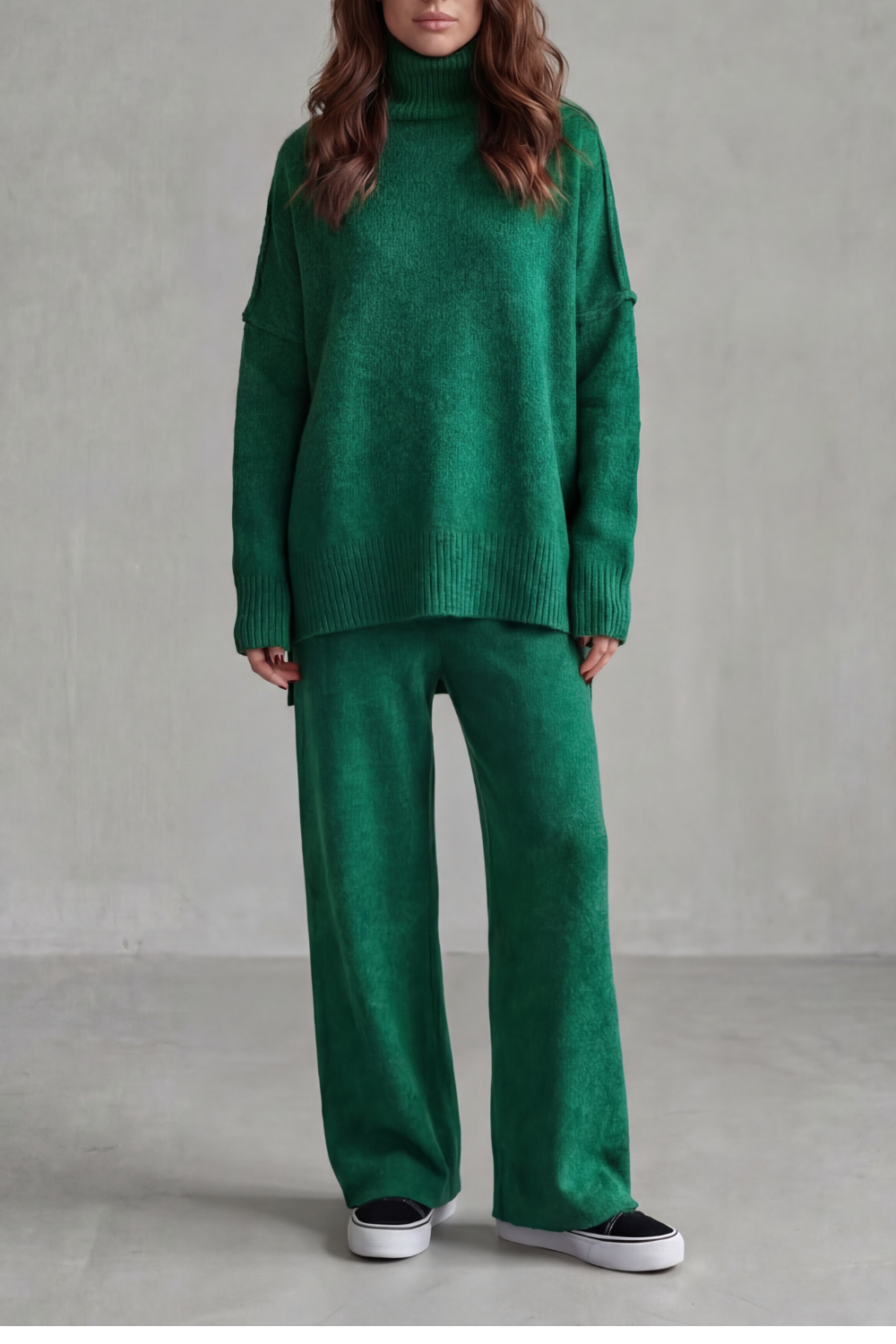 Lounge set styled with chunky sneakers for an off-duty look