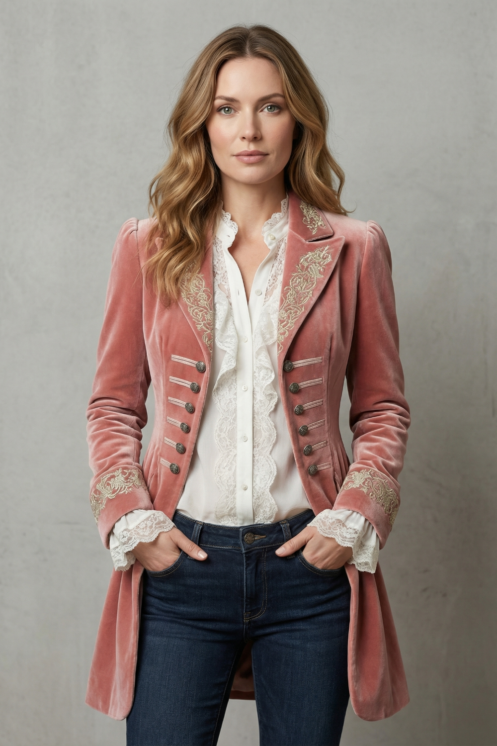 Women's Vintage-Inspired Embroidered Long Coat - Valerique