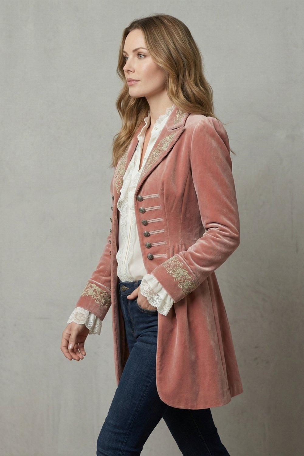 Women's Vintage-Inspired Embroidered Long Coat - Valerique