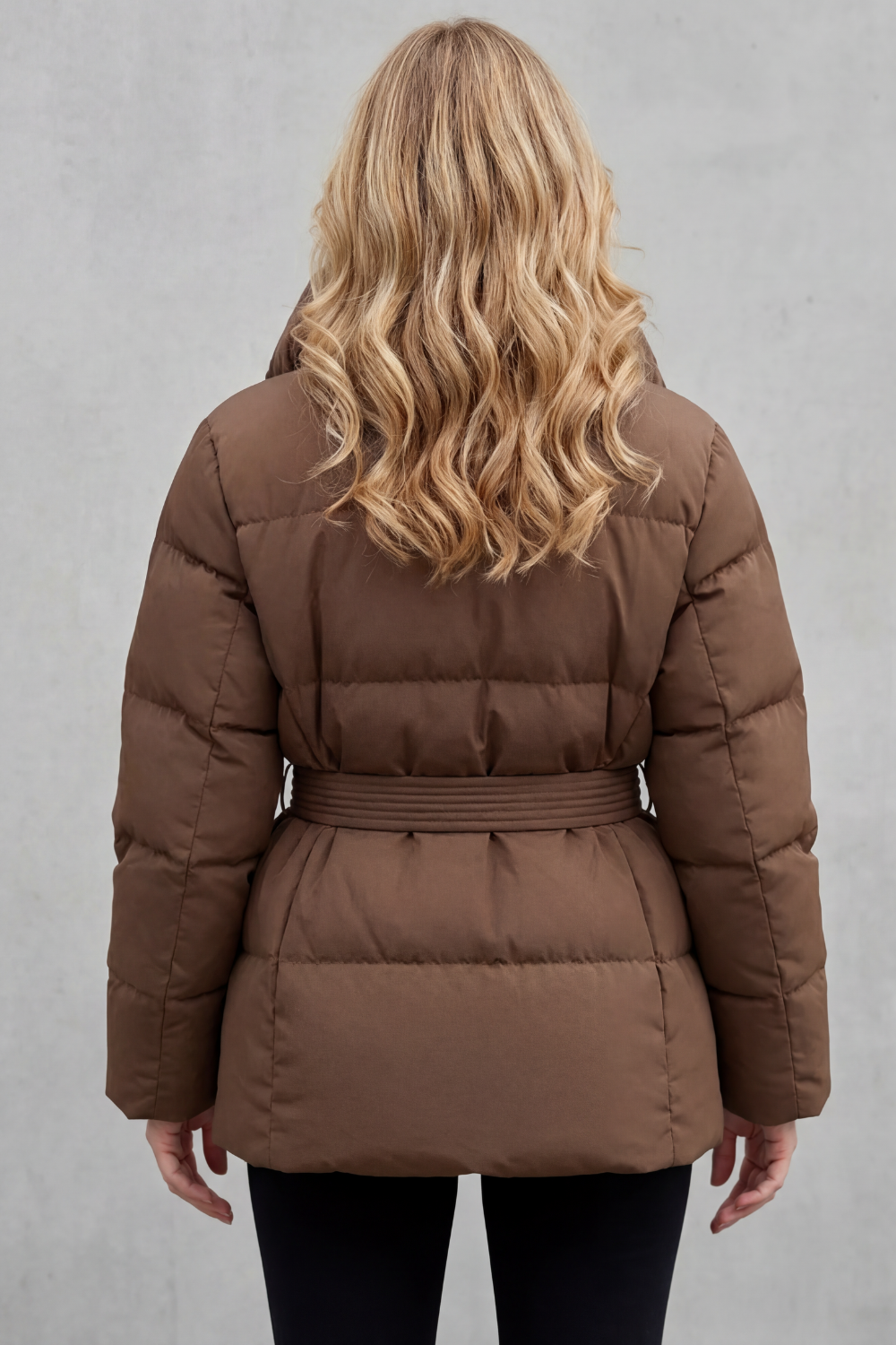 Women's Belted Puffer Coat with Oversized Collar - Valmira