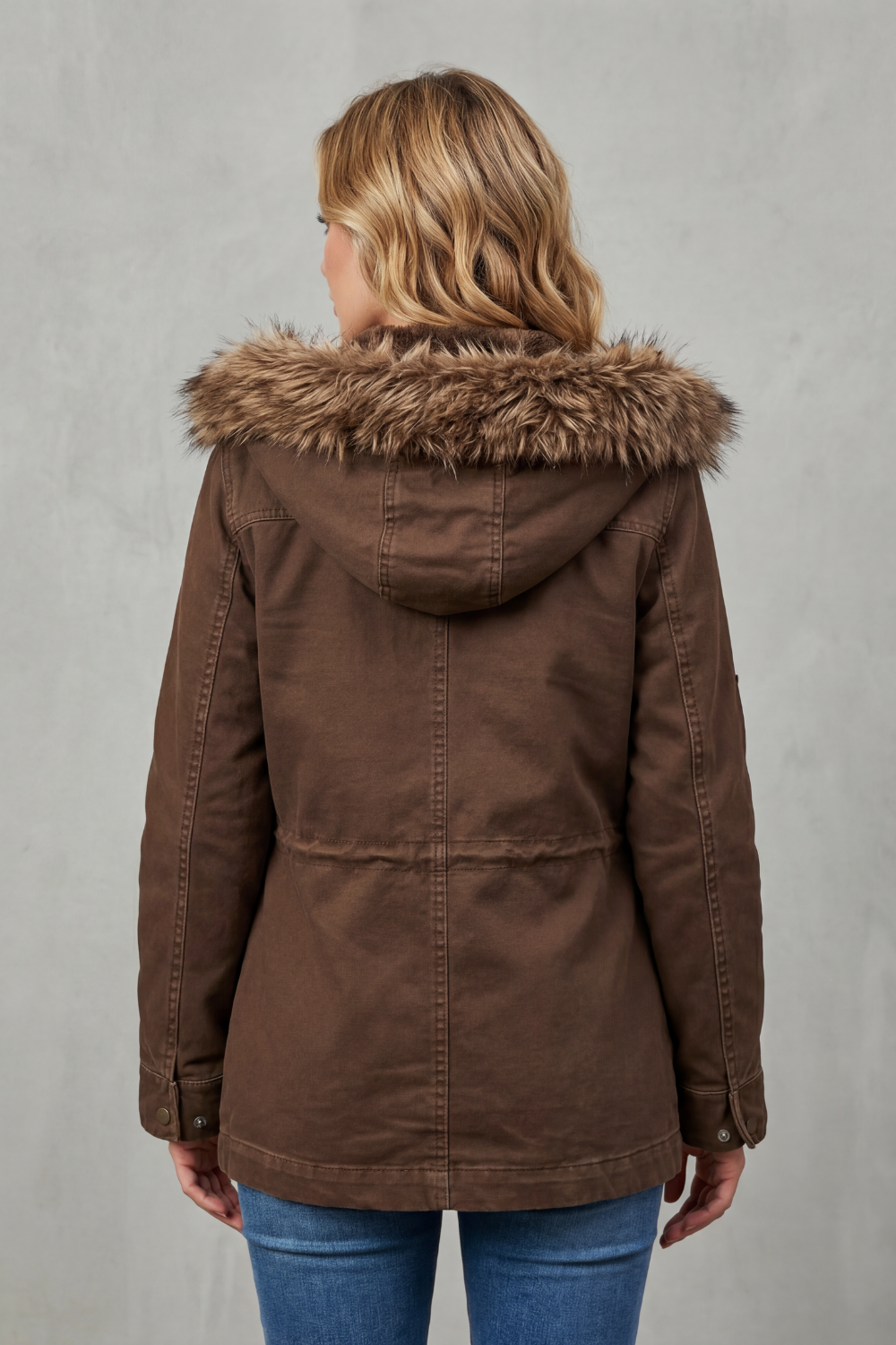 Women's Hooded Parka Coat with Faux Fur Trim - Vellière