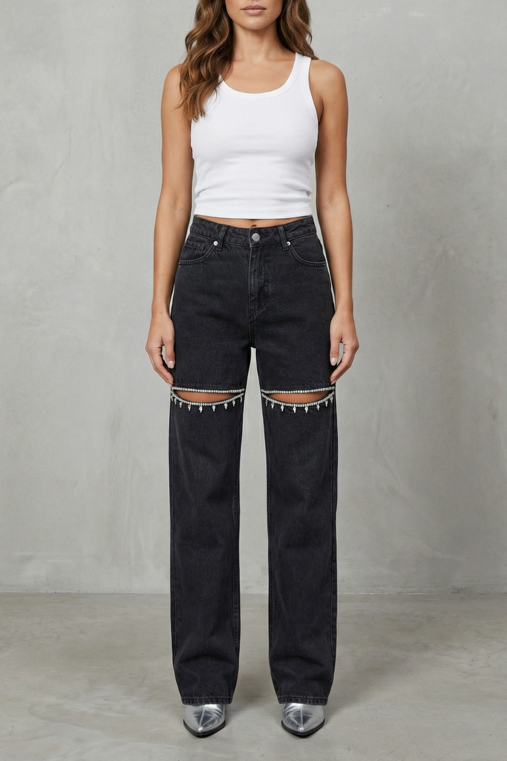 Women's High Rise Wide Leg Jeans in Washed Black - Rosemine