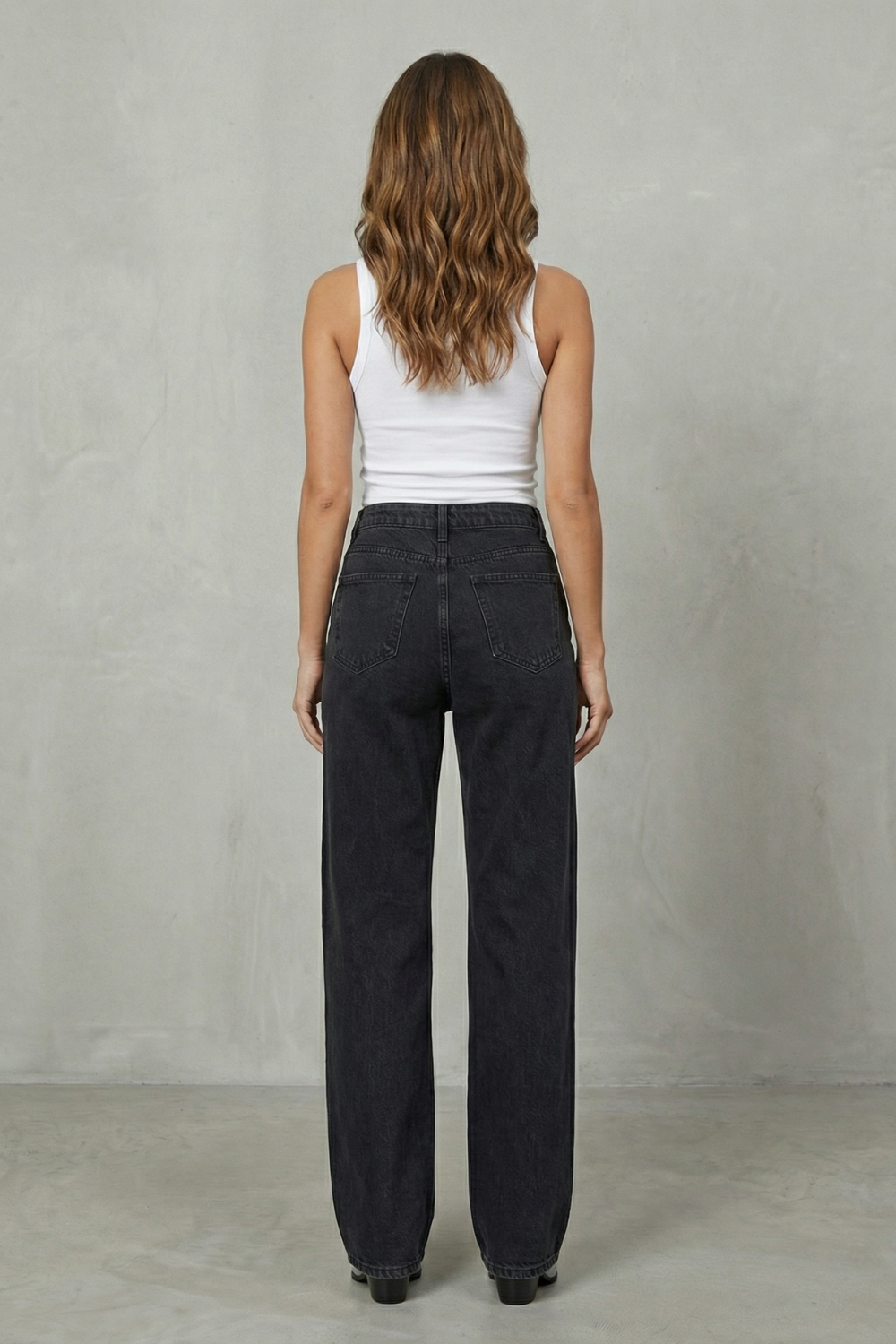 Women's High Rise Wide Leg Jeans in Washed Black - Rosemine
