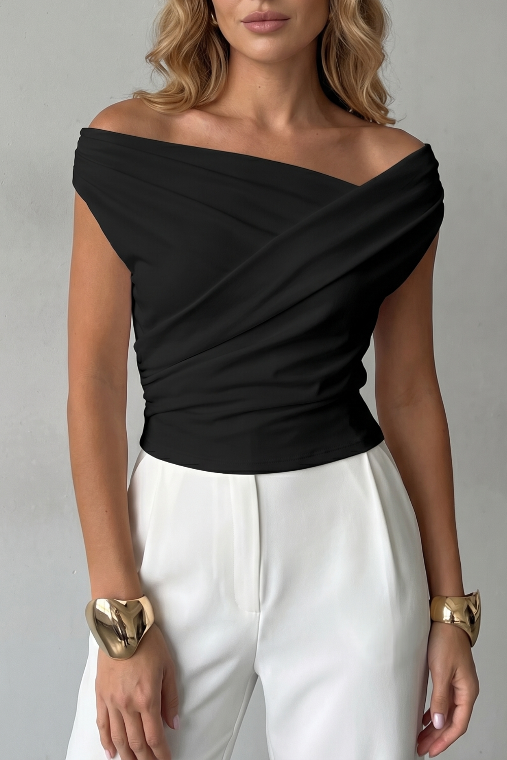 Women's Asymmetrical One-Shoulder Draped Top - Solenne