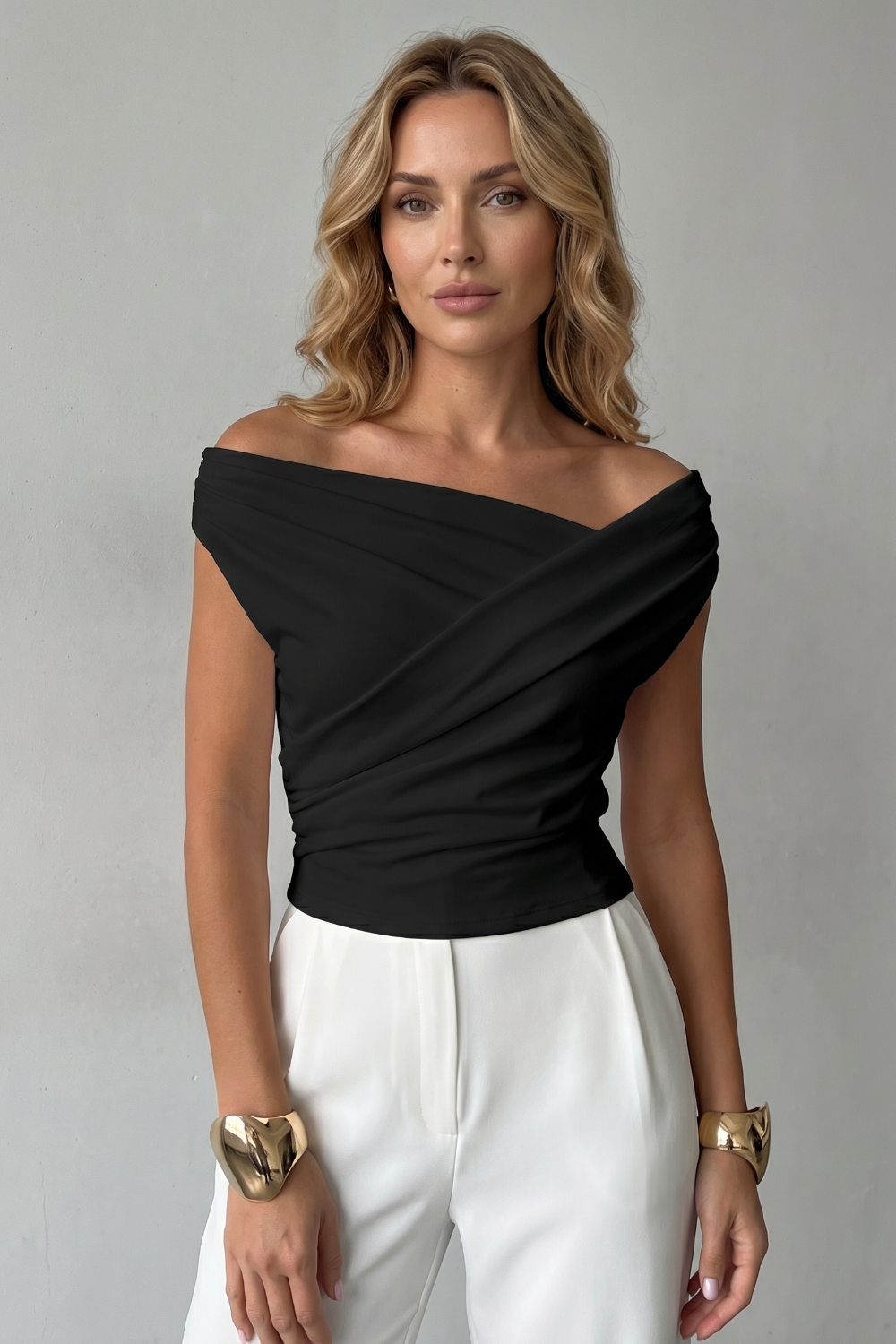 Women's Asymmetrical One-Shoulder Draped Top - Solenne