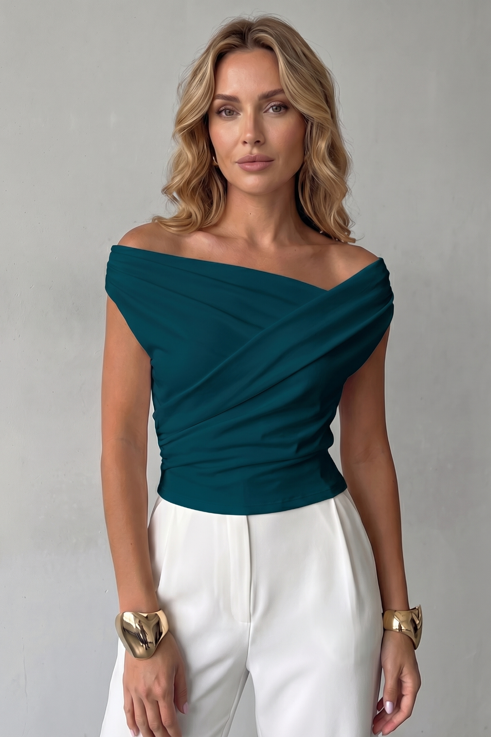 Women's Asymmetrical One-Shoulder Draped Top - Solenne