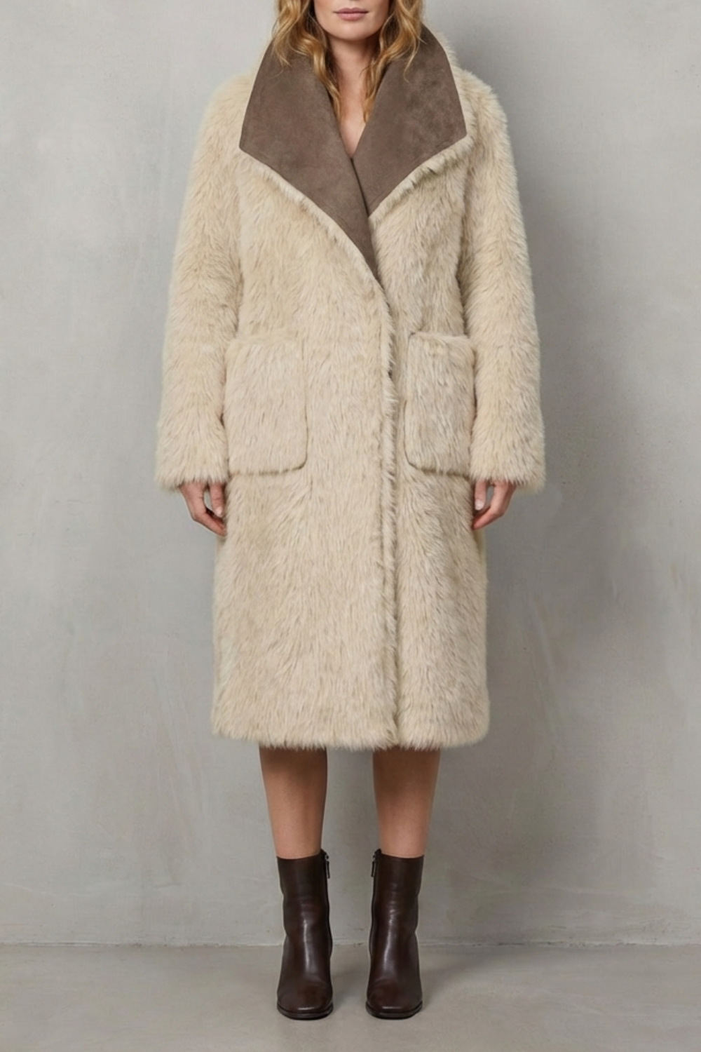 Women's Reversible Faux Shearling Coat with Textured Design - Virellia