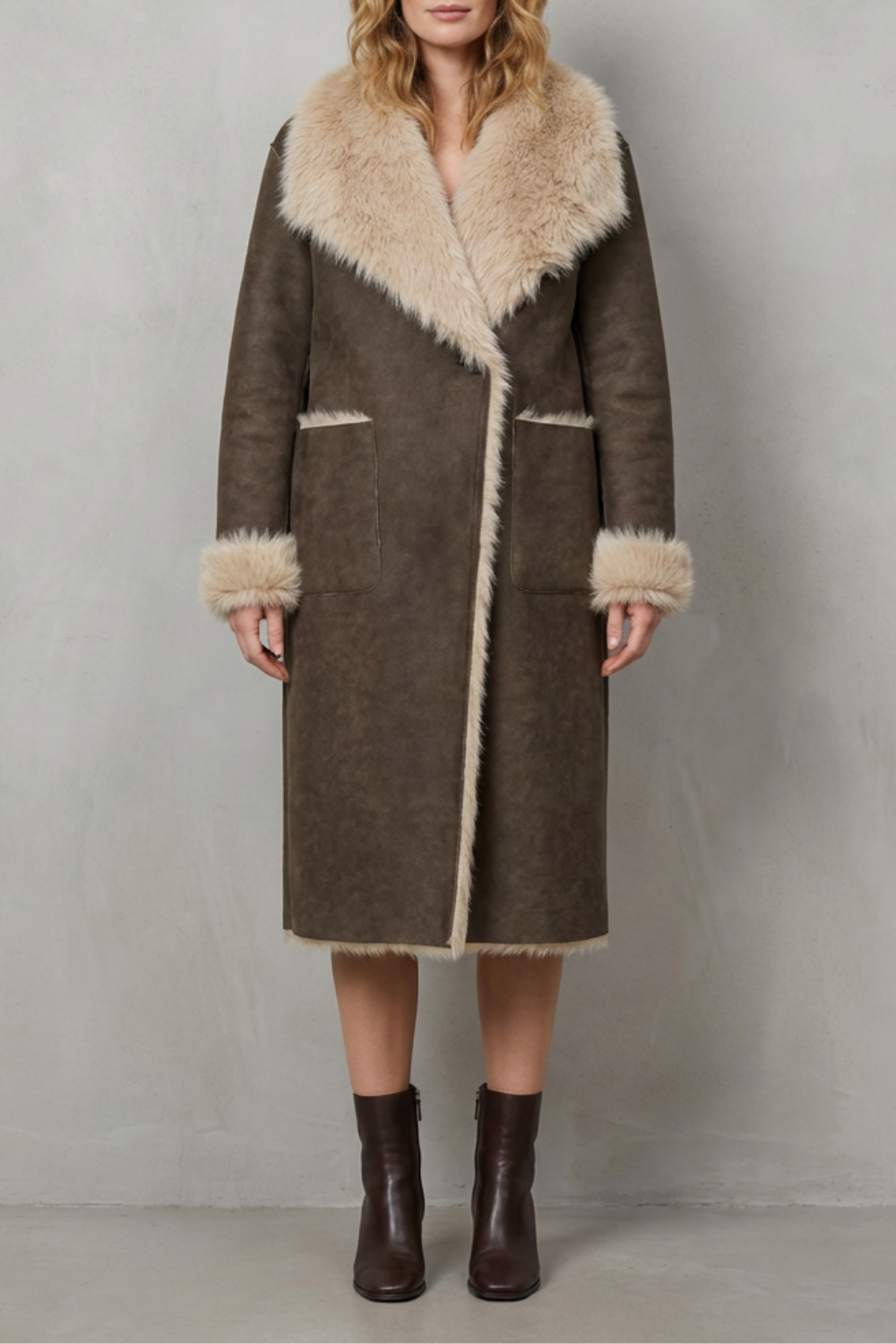 Women's Reversible Faux Shearling Coat with Textured Design - Virellia