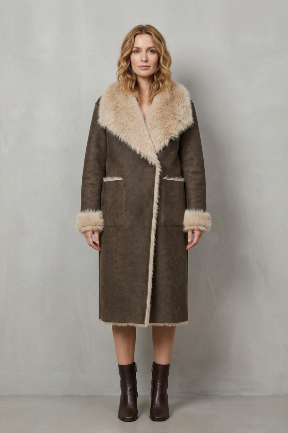 Women's Reversible Faux Shearling Coat with Textured Design - Virellia