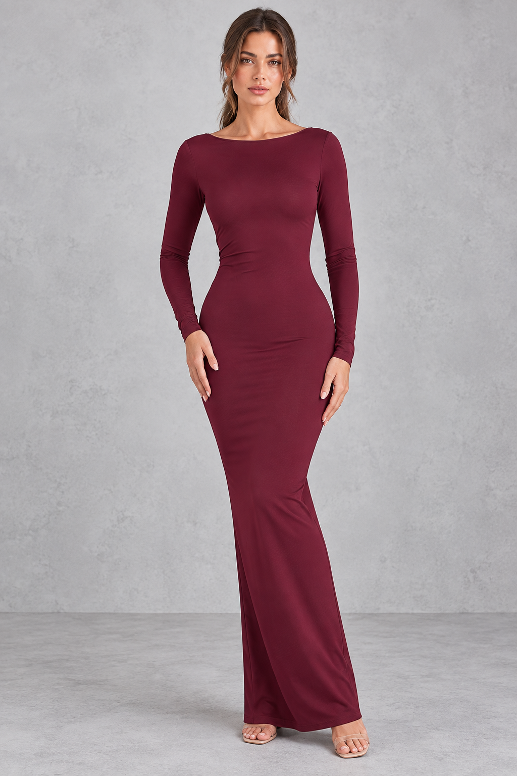 Women's Backless Ruched Bodycon Maxi Formal Dress - Evening Gown