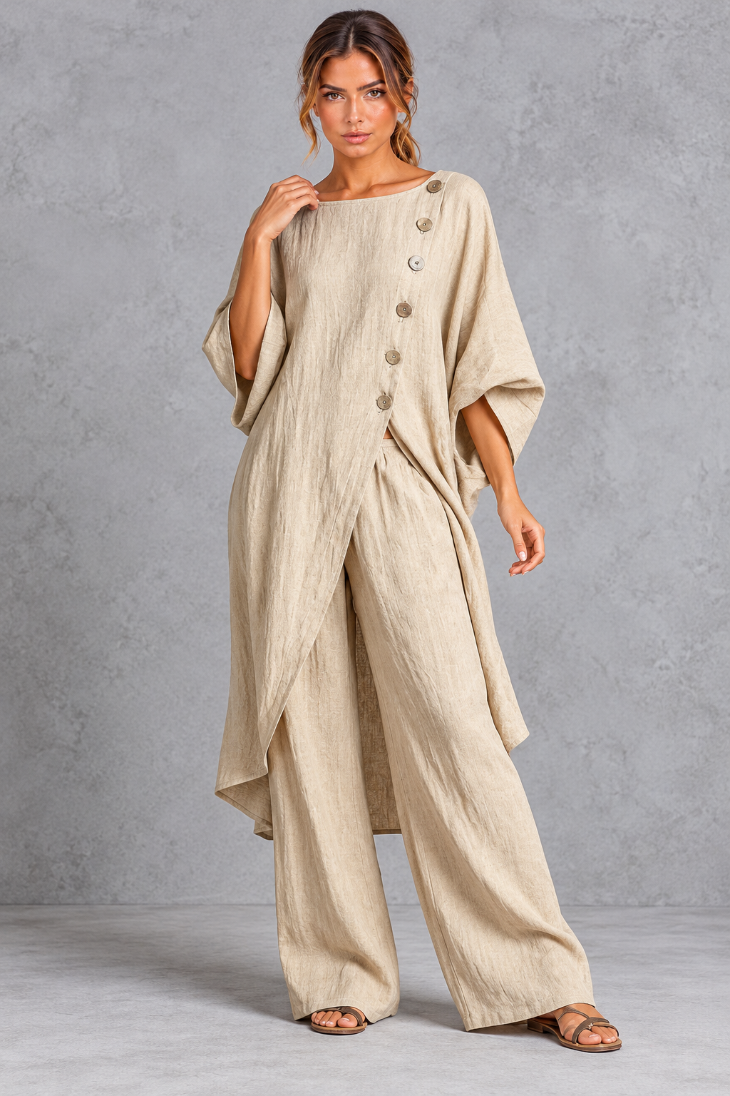 Wide batwing sleeve shown from the side