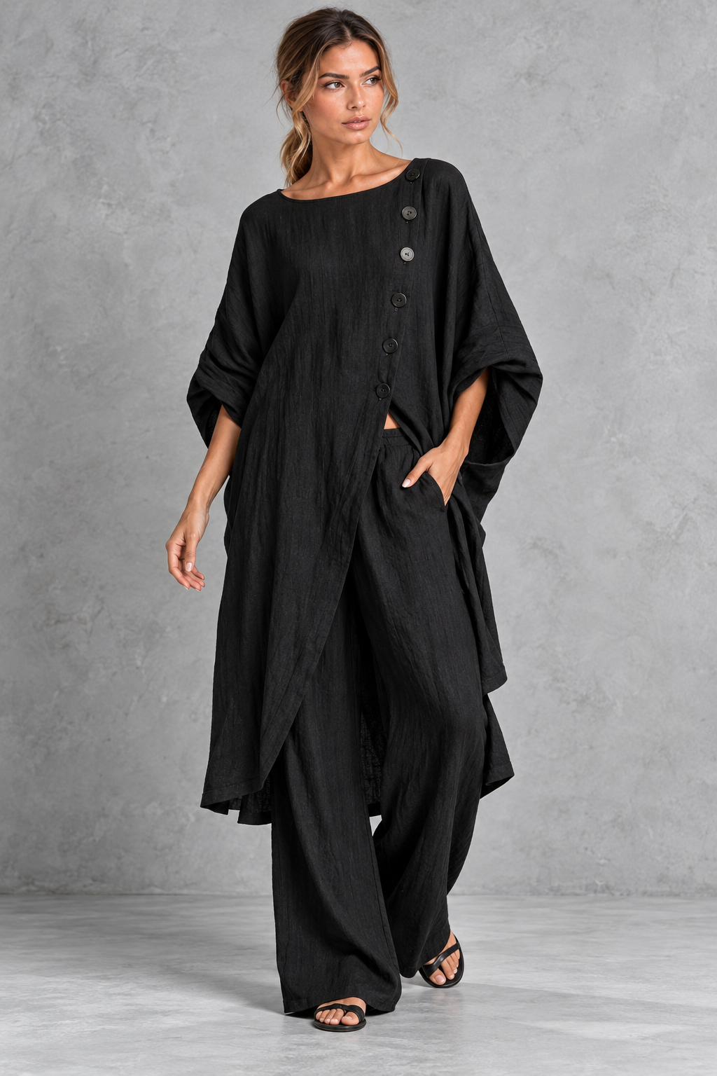 Batwing tunic set shown in a bright alternate color