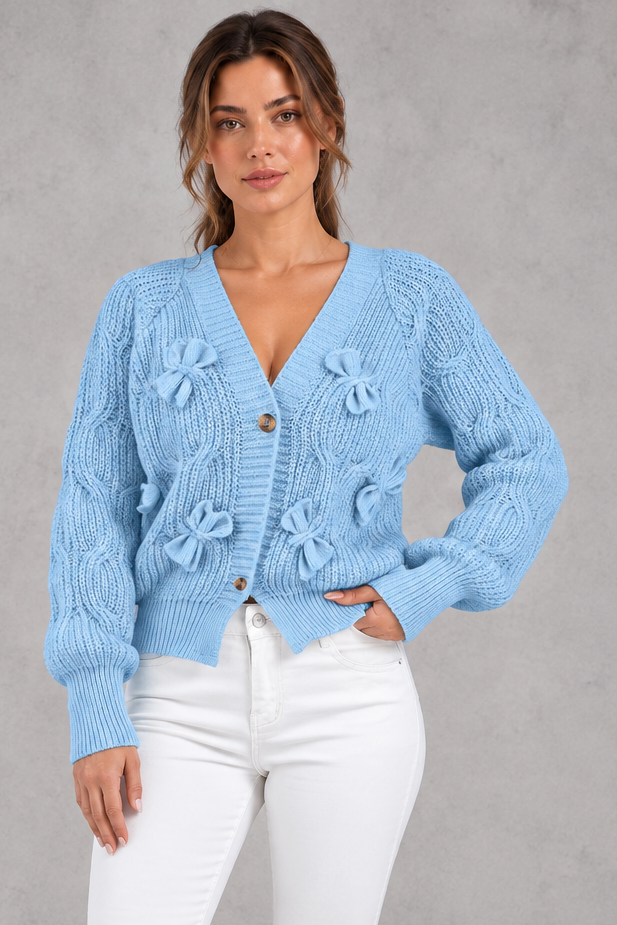 Women's Cable Knit Cardigan – Light Blue