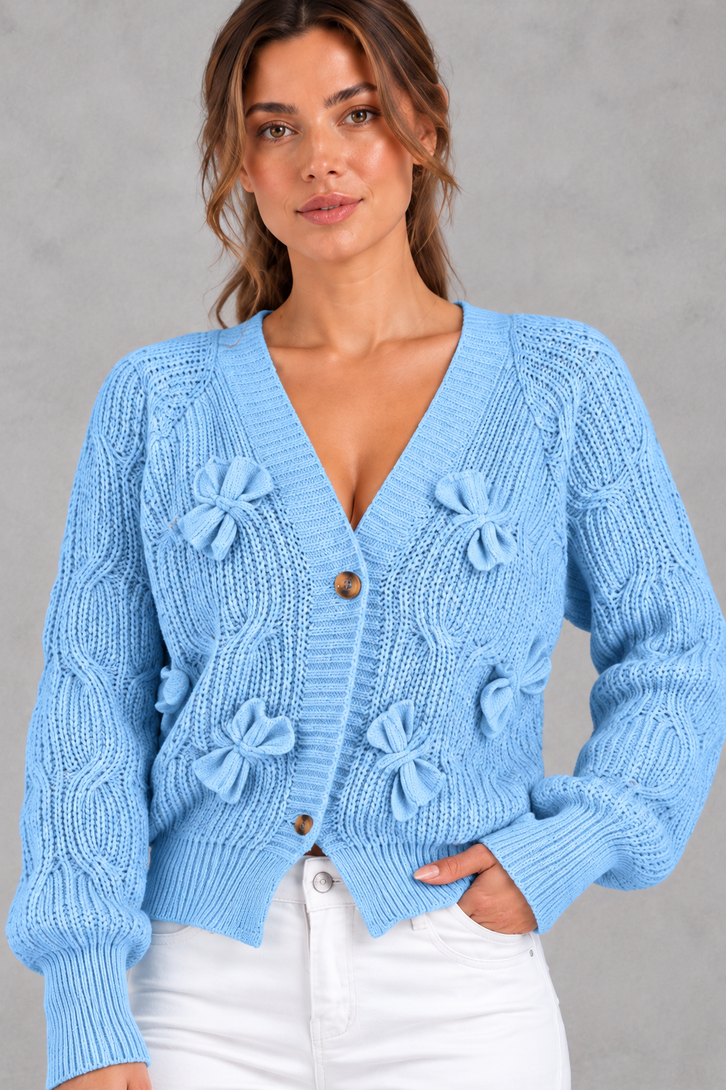 Women's Cable Knit Cardigan – Light Blue