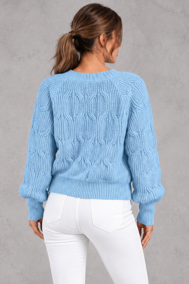 Women's Cable Knit Cardigan – Light Blue