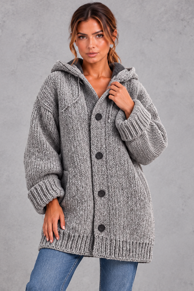 Women's Chunky Knit Hooded Cardigan – Gray