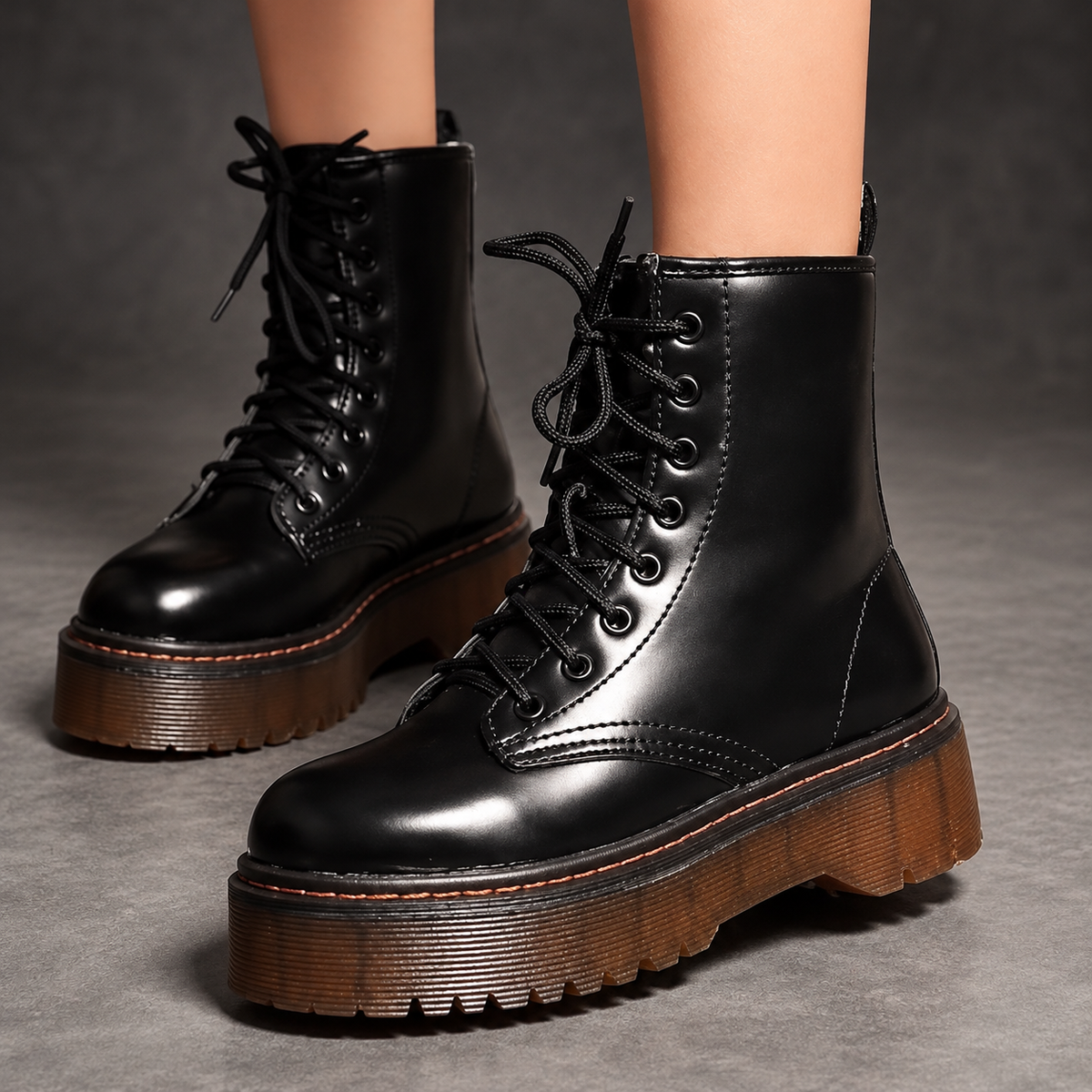Women's Platform Combat Boots – Black