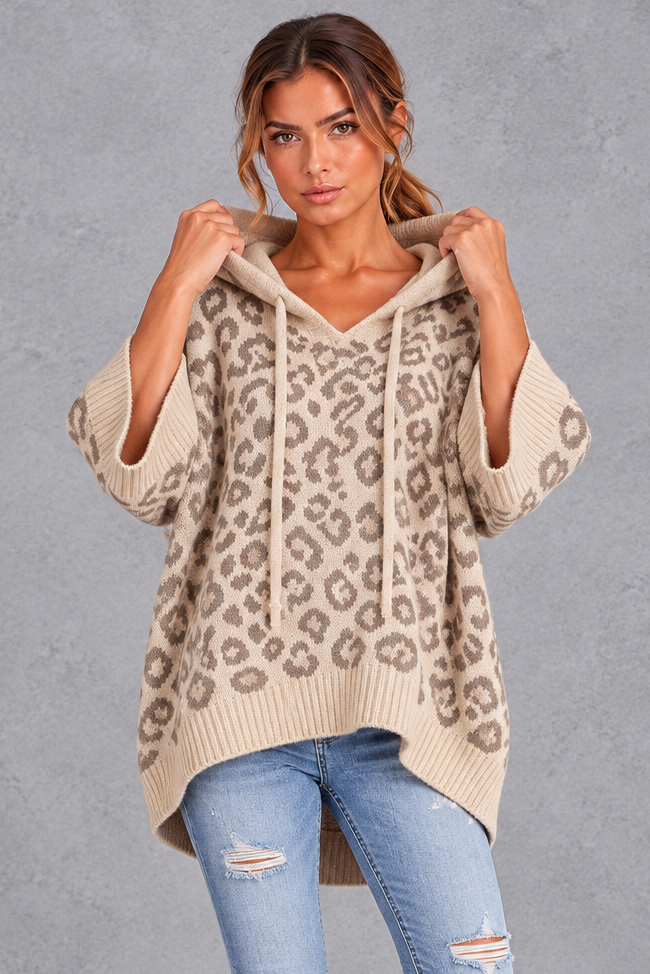 Back view of slouchy hoodie with wide elbow-length sleeves