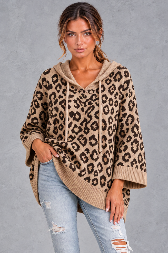 Leopard print knit hoodie in purple
