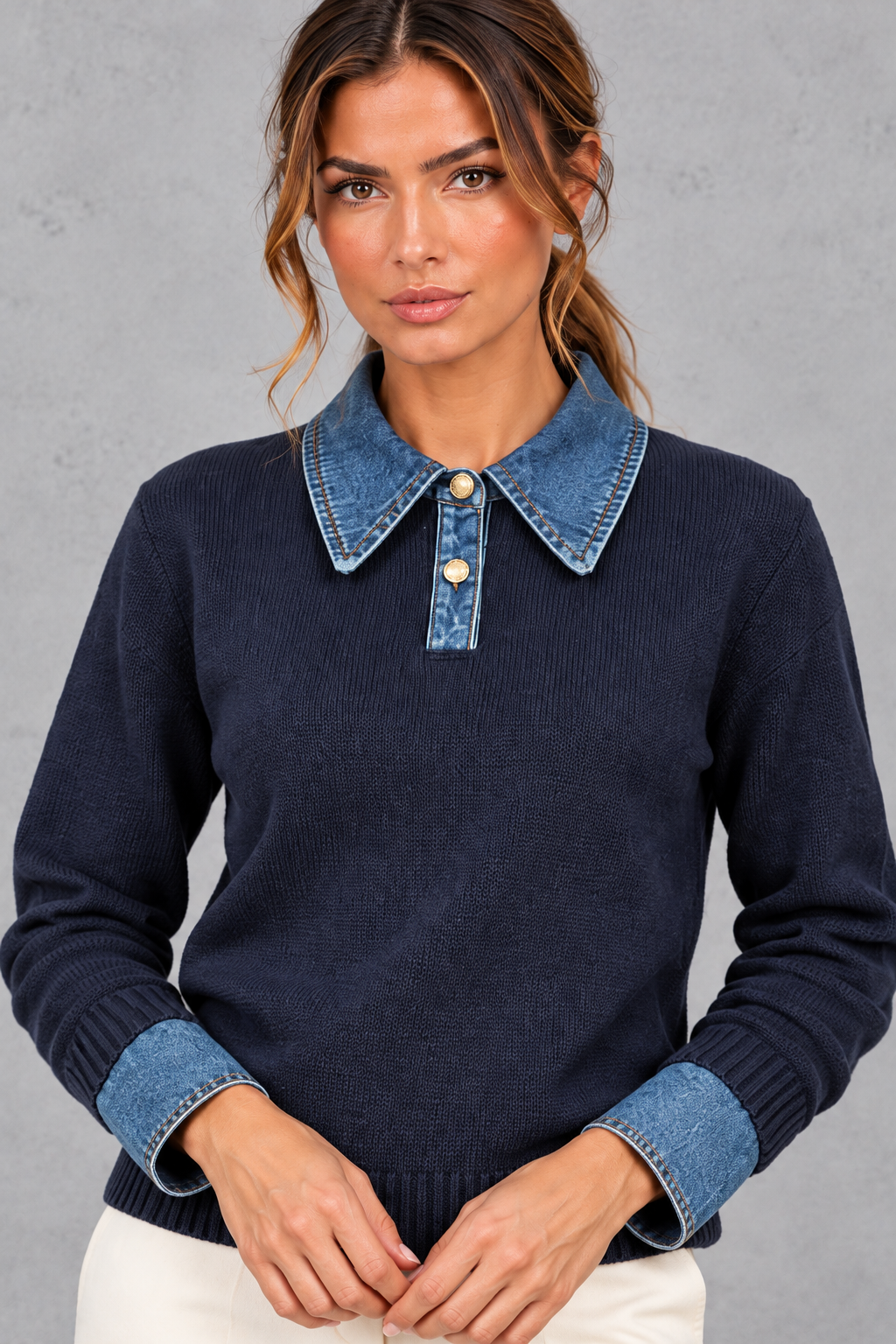 Women's Cotton Knit Sweater – Navy
