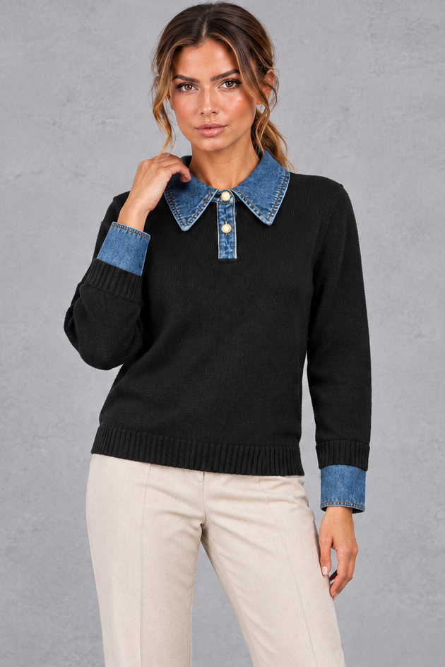 Women's Cotton Knit Sweater – Black