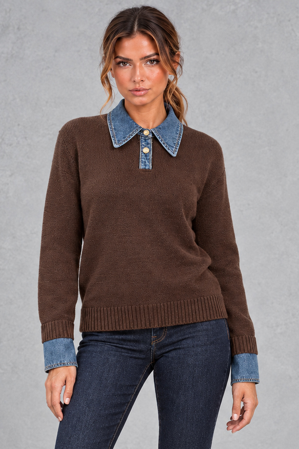 Women's Cotton Knit Sweater – Brown
