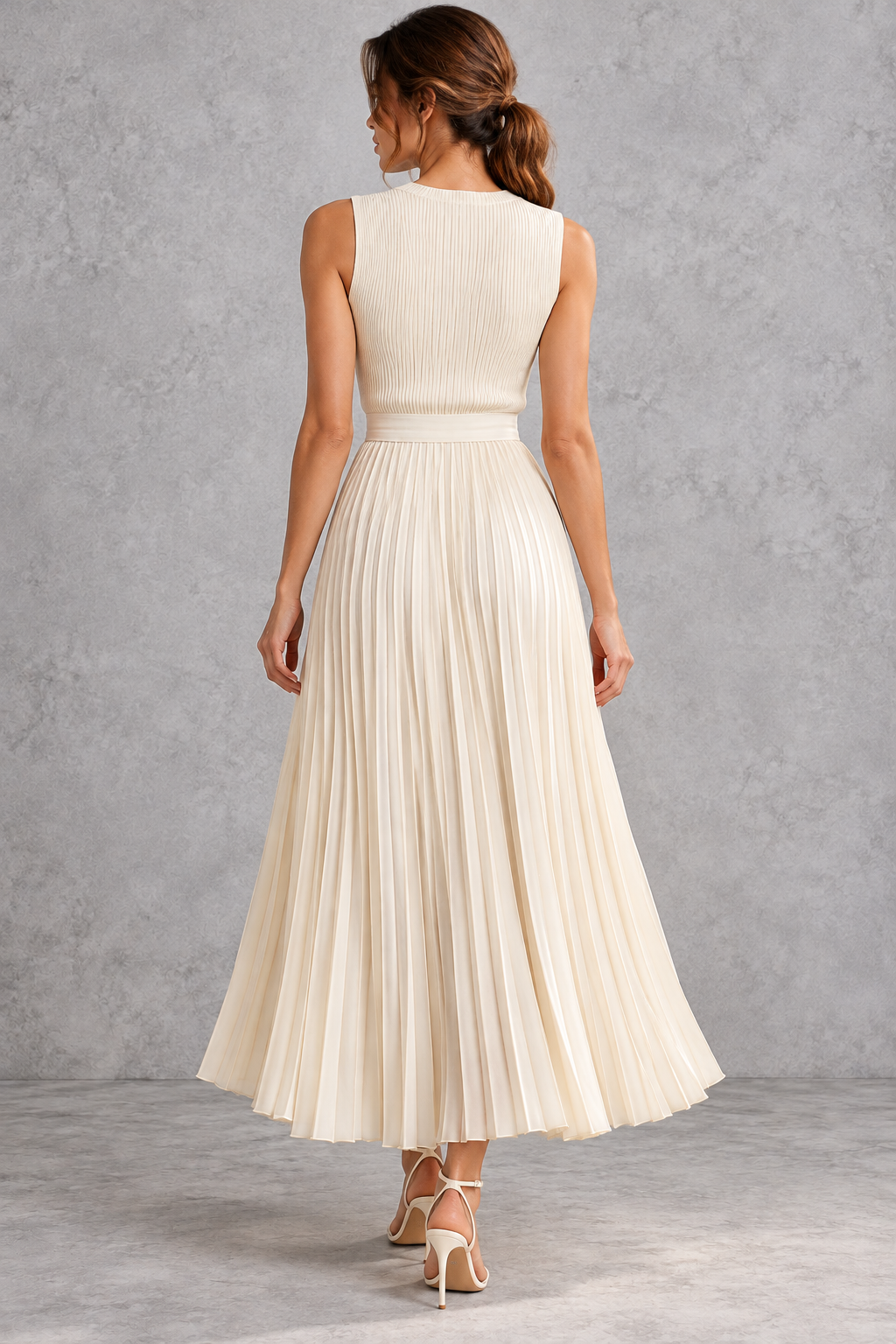 Cream two-piece skirt set styled for a summer occasion